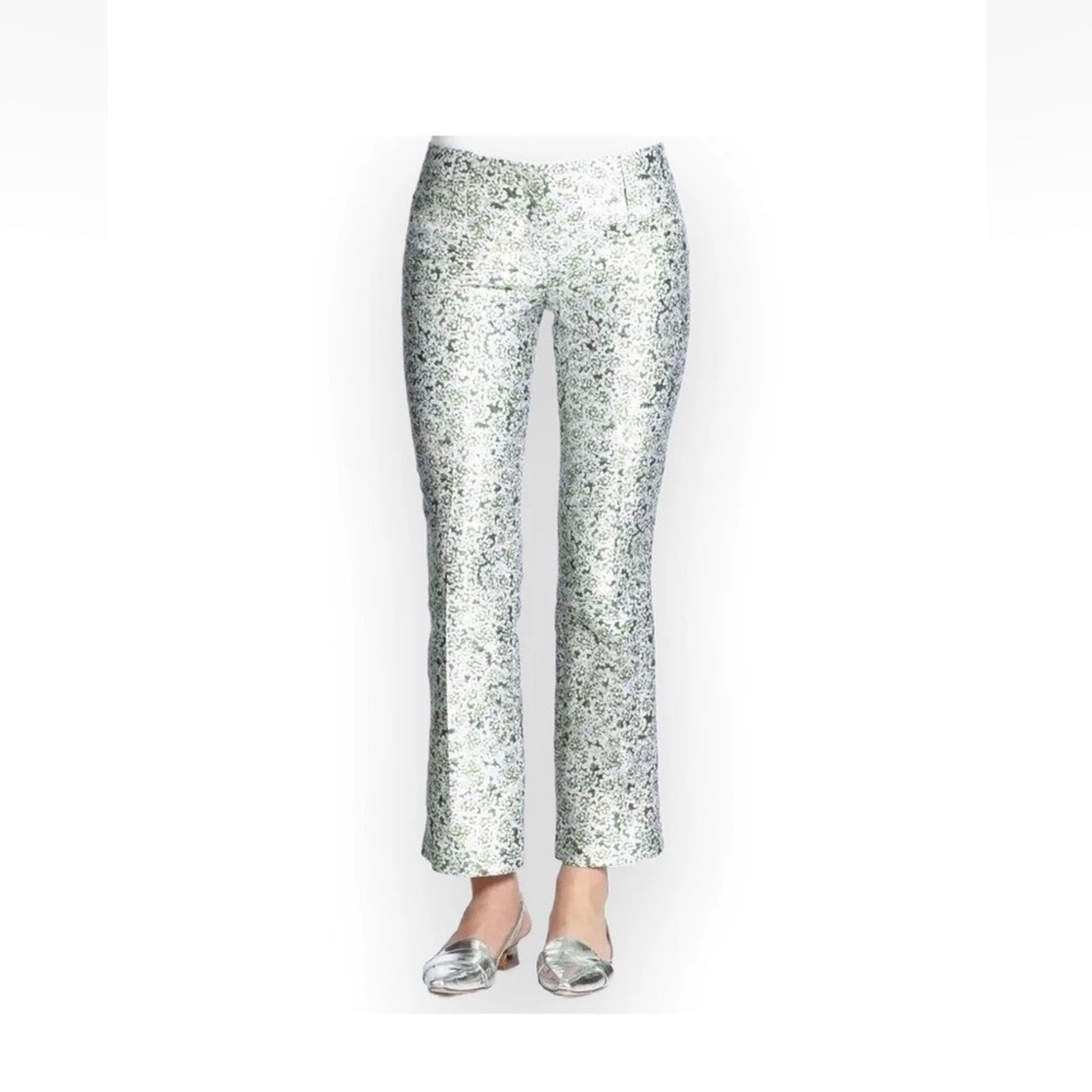 Tory Burch White & Green floral Patterned Silk Trousers